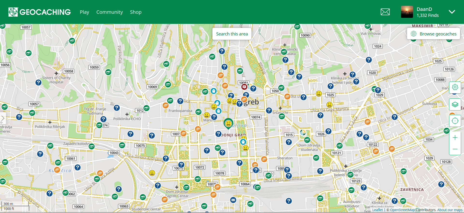 Geocaching map Zagreb